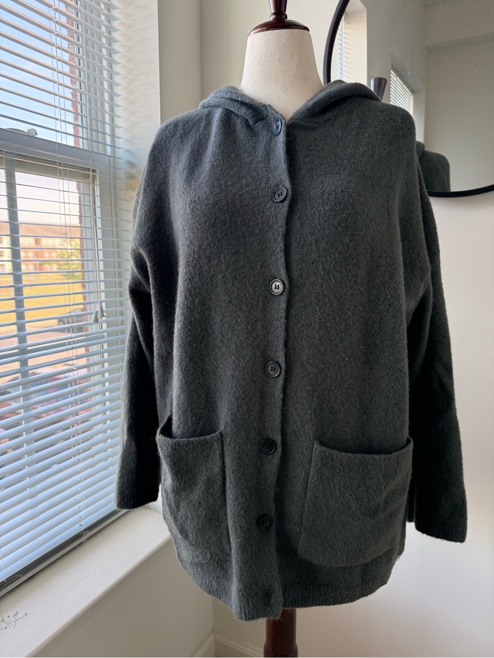Zara Hooded Button Cardigan in Dark Gray